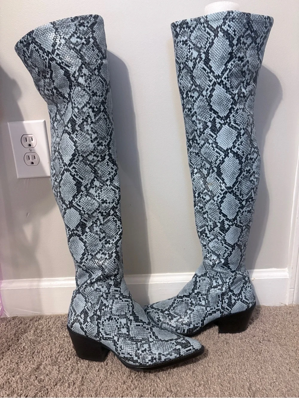 Giani Bini Alyirra Blue Snake-Print Over-the-Knee Boots